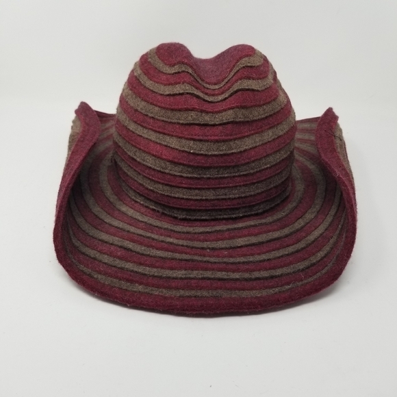San Francisco Hat Felted 100% Wool Wide Rolled Brim Texture Stripes USA One Size - Picture 5 of 13